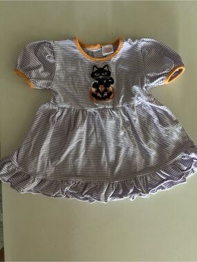 Stitchy Fish Purple Striped Dress with Halloween Cat and Pumpkin Applique | 2T